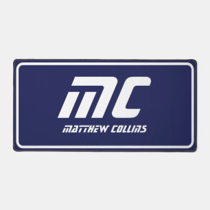 Moderne einfache Minimalschrift mit blauem Monogra Schreibtischunterlage