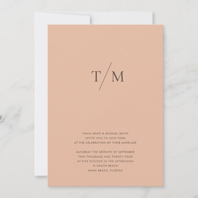 Moderne, einfache Monogram Blush Mix & Match Weddi Einladung (Vorderseite)