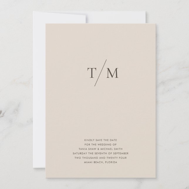 Moderne einfache Monogram Sand Mix & Match Wedding Save The Date (Vorderseite)