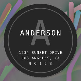 Moderne einfache Monogramm-Adresse | Schwarz-Weiß Runder Aufkleber