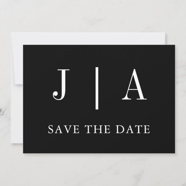 Moderne, einfache Monogramm mit schwarzem und weiß Save The Date (Vorderseite)