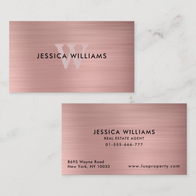 Moderne, einfache Monogramm-Rose Gold Visitenkarte (Vorne/Hinten)