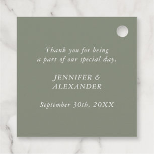 Moderne einfache Monogramm-Sage-Grün-Weiß-Hochzeit Geschenkanhänger