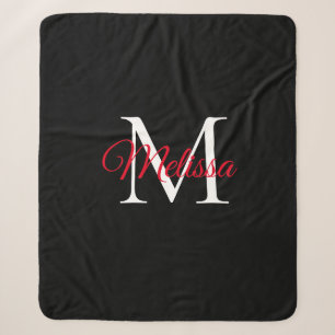 Moderne einfache Monogramm Schwarz Rot Sherpadecke
