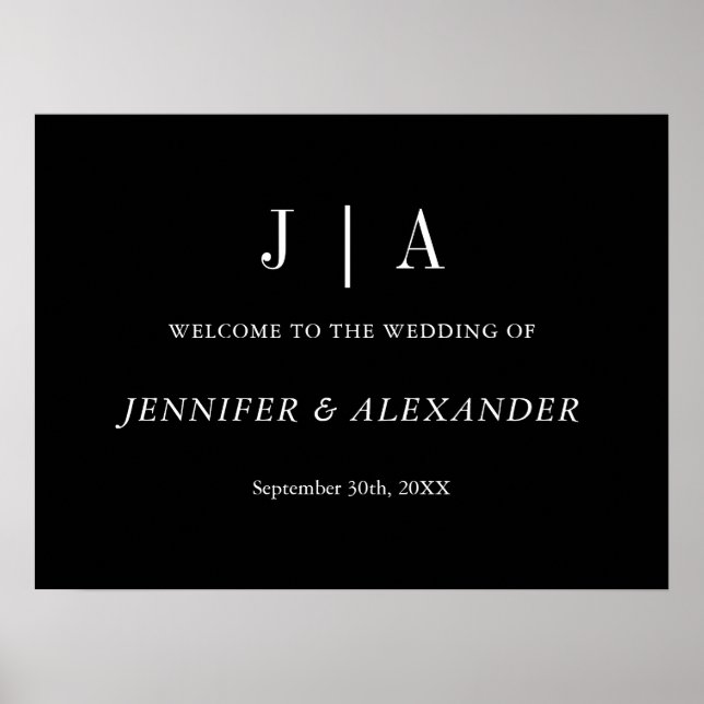 Moderne einfache Monogramm Schwarz-Weiß-Hochzeit Poster (Vorne)