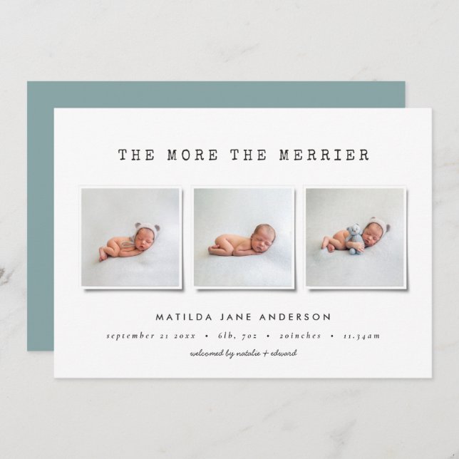 Moderne, einfache Multi-Foto-Geburtsankündigung Ankündigung (Vorne/Hinten)