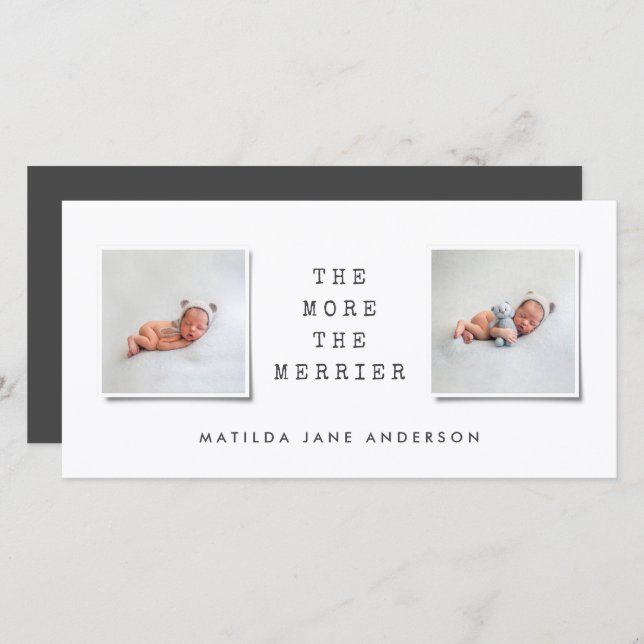 Moderne, einfache Multi-Foto-Geburtsankündigung Ankündigung (Vorne/Hinten)