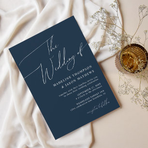 Moderne einfache Navy Blue Script The Wedding Einladung