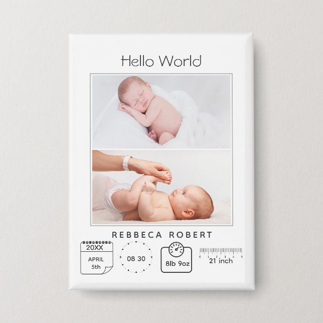 Moderne einfache neue Baby-Personalisierung mit 2  Button (Vorderseite)