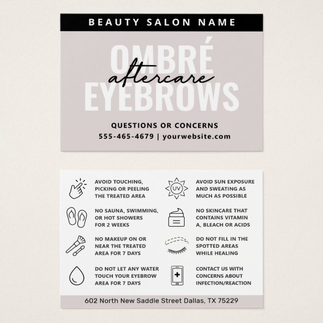 Moderne, einfache Ombre Powder Brows Aftercare Car (Vorne & Hinten)