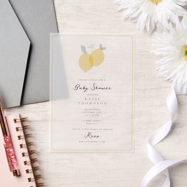 Moderne einfache Pastel Citrus Lemons Kinderdusche (Hochzeit)