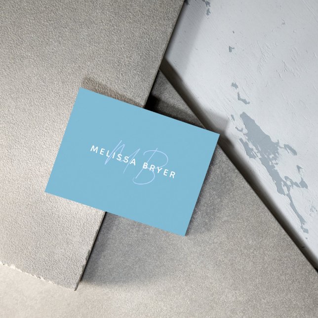 Moderne einfache Patel blaue monogrammierte Visitenkarte (Modern Simple Patel Blue Monogrammed Business Card)