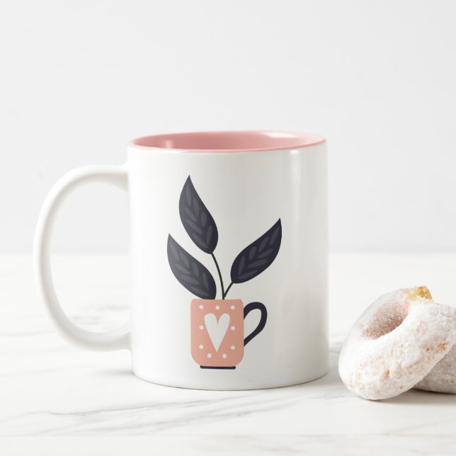Moderne, einfache Pflanze Zweifarbige Tasse (Mit Donut)