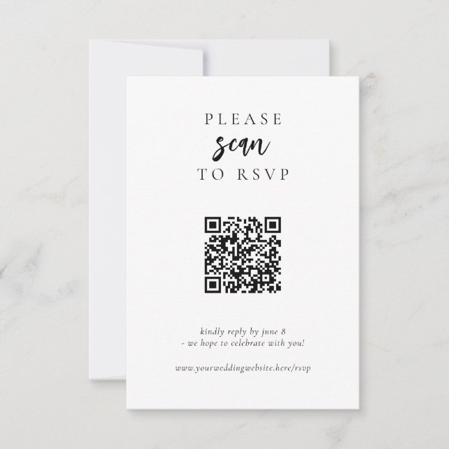 Moderne, einfache QR Code Hochzeit RSVP Karte (Vorderseite)