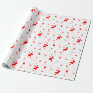 Moderne, einfache Red Moose Snowflakes Geschenkpapier
