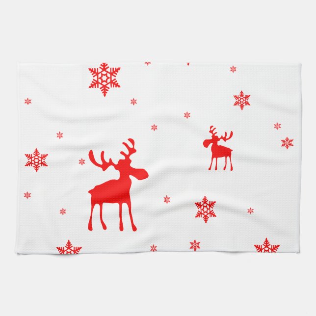 Moderne, einfache Red Moose Snowflakes Handtuch (Horizontal)