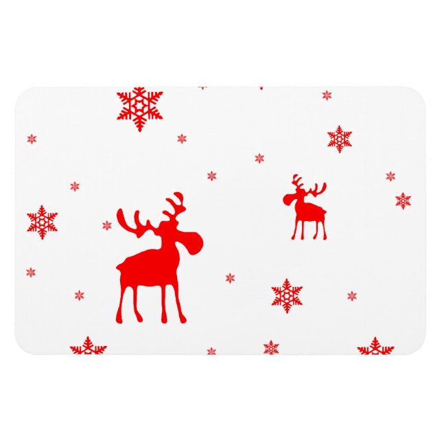 Moderne, einfache Red Moose Snowflakes Magnet (Horizontal)