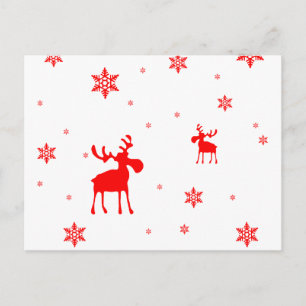 Moderne, einfache Red Moose Snowflakes Postkarte