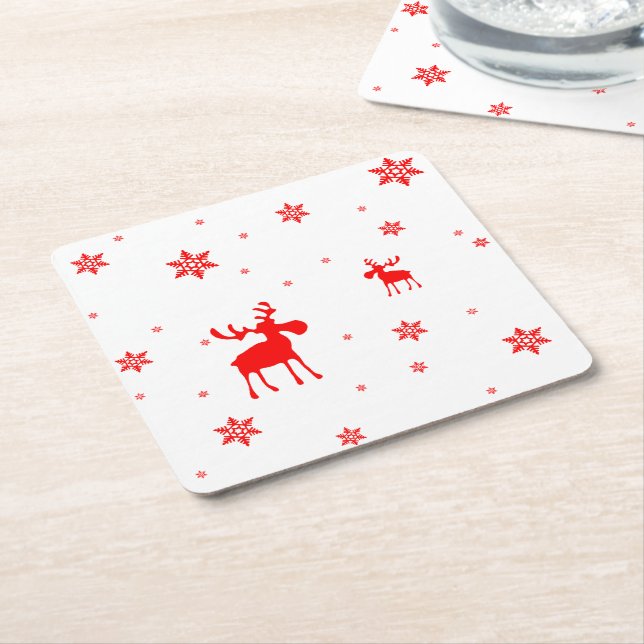 Moderne, einfache Red Moose Snowflakes Rechteckiger Pappuntersetzer (angewinkelt)
