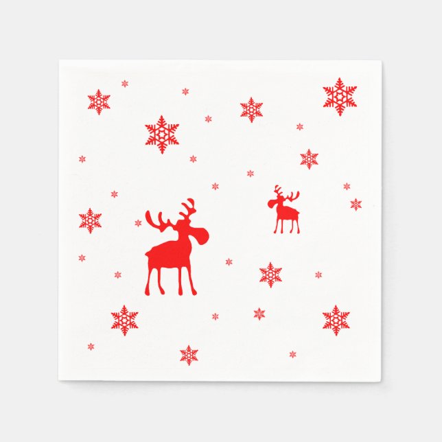 Moderne, einfache Red Moose Snowflakes Serviette (Vorderseite)