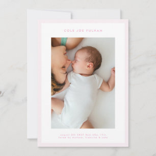 moderne einfache rosa Rahmen Mädchen Foto Baby Geb Ankündigung