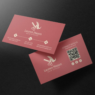 Moderne einfache Rose & Biege Friseur QR-Code Visitenkarte