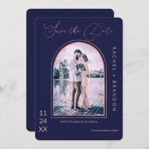 Moderne, einfache Rose Gold Navy Blue Arch Wedding Save The Date
