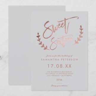 moderne einfache Rose Gold süß 16 Typografie Einladung