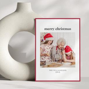 Moderne einfache rote Rand-Weihnachts-Foto Feiertagskarte