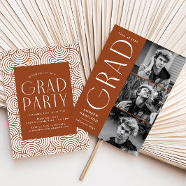 Moderne, einfache Rust-3-Foto-Graduierungsparty Einladung