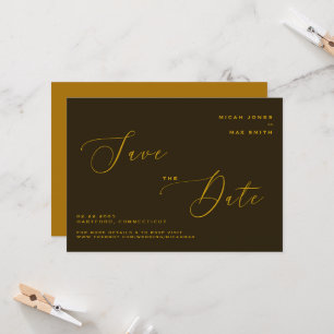 Moderne einfache 'Save the Date' in Braun und Gold Einladung