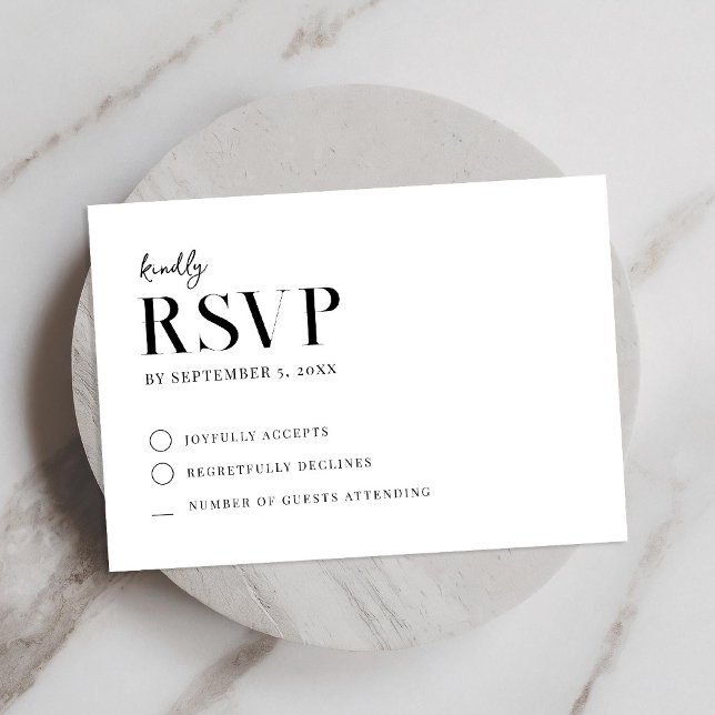 Moderne einfache, schicke Schwarz-Weiß-Hochzeit RSVP Karte (Von Creator hochgeladen)