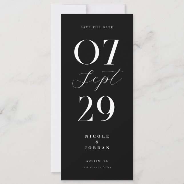 Moderne einfache, schicke Schwarz-Weiß-Hochzeit Save The Date (Vorderseite)