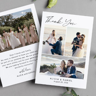 Moderne einfache Schrift 4 Foto-Collage Hochzeit Dankeskarte