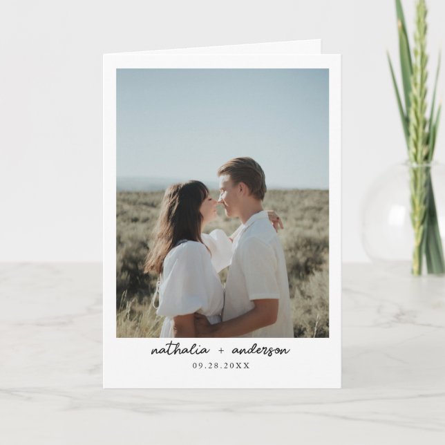 Moderne einfache Schrift Foto QR-Code Hochzeit gef Einladung (Vorderseite)