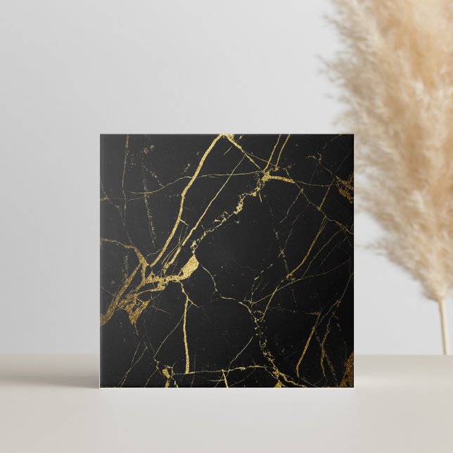 Moderne, einfache Schwarz-Gold-Imitate - Marmorpla Fliese (black and gold marble tiles are a vintage Art Deco style with gold marbling on black)
