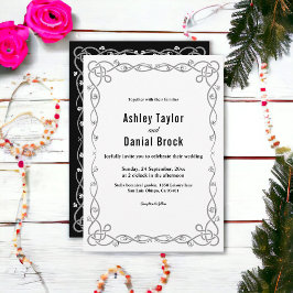 Moderne einfache Schwarz-Weiß-Boho-Blumenhochzeit Einladung