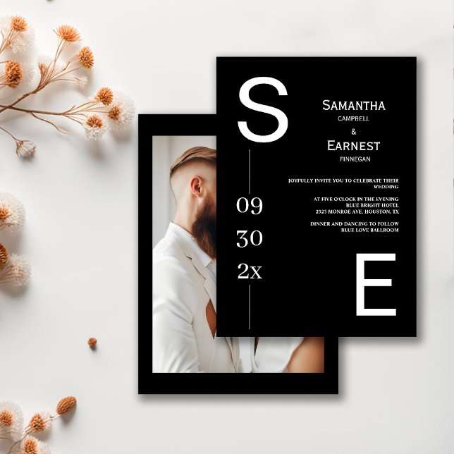 Moderne, einfache Schwarz-Weiß-Foto-Hochzeit Einladung (Von Creator hochgeladen)