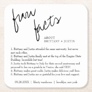 Moderne einfache Schwarz-Weiß-Fun-Fakten Hochzeite Rechteckiger Pappuntersetzer