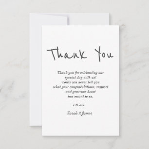 Moderne, einfache Schwarz-Weiß-Handschrift-Hochzei Dankeskarte