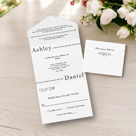 Moderne, einfache Schwarz-Weiß-Hochzeit All In One Einladung