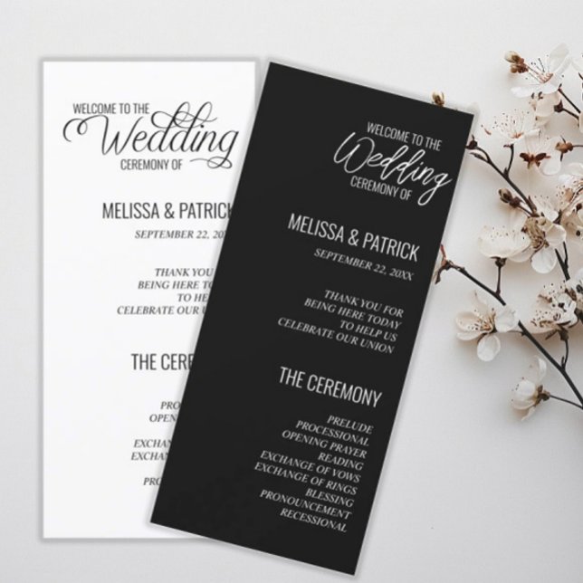 Moderne einfache Schwarz-Weiß-Hochzeitsprogramme (Von Creator hochgeladen)