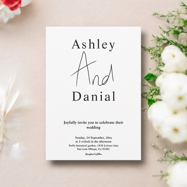 Moderne, einfache Schwarz-Weiß-Kalligrafie-Hochzei Einladung (Von Creator hochgeladen)