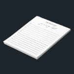 Moderne, einfache Schwarz-Weiß-Lebensmittelgeschäf Notizblock<br><div class="desc">Modernes schwarz-weißes Notizblock mit einer einfachen Anordnung mit " Lebensmittelliste " in eleganter und schicker Kalligrafie,  mit Ihrem Namen und einer Checkliste.</div>