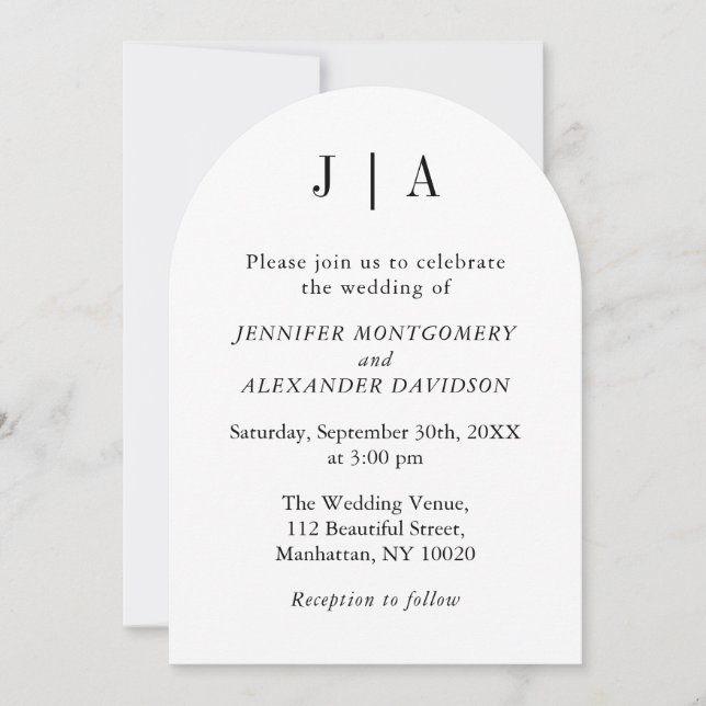 Moderne einfache Schwarz-Weiß-Monogramm-Bezeichnun Einladung (Vorderseite)
