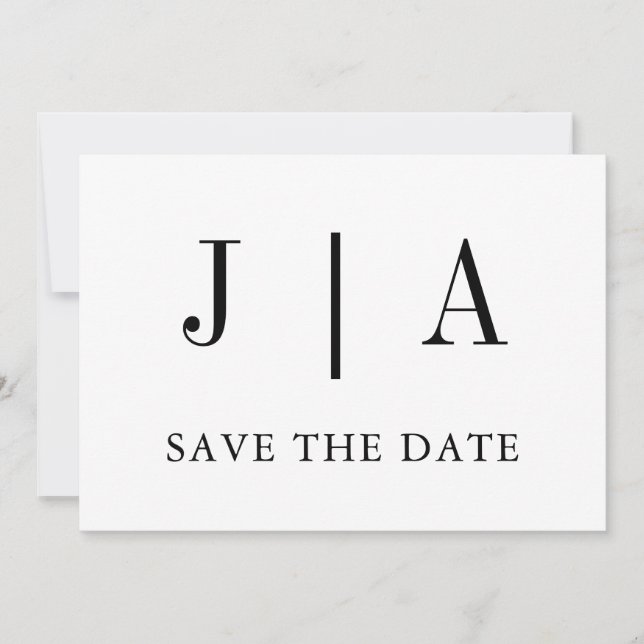 Moderne einfache Schwarz-Weiß-Monogramm-Bezeichnun Save The Date (Vorderseite)