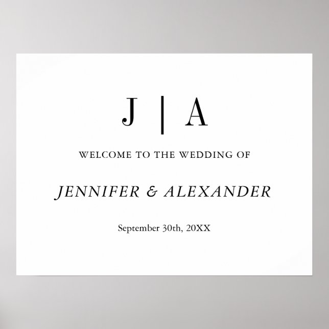 Moderne einfache Schwarz-Weiß-Monogramm-Hochzeit Poster (Vorne)