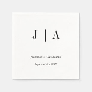 Moderne einfache Schwarz-Weiß-Monogramm-Hochzeit Serviette