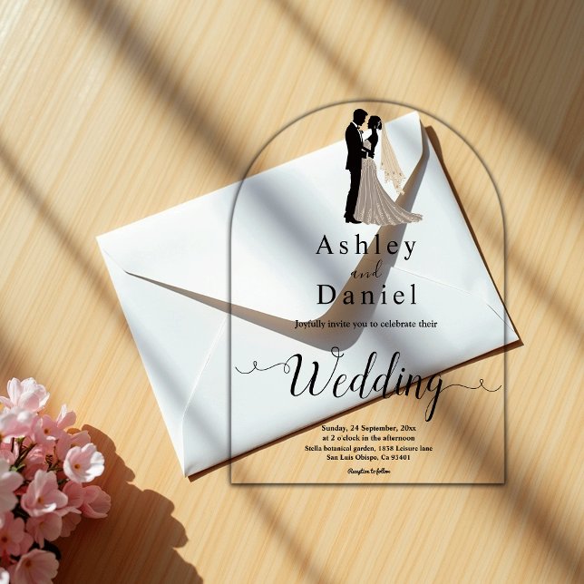 Moderne, einfache Schwarz-Weiß-Romantik-Hochzeit Acryleinladungen (Von Creator hochgeladen)