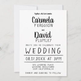 Moderne, einfache Schwarz-Weiß-Typografie Hochzeit Einladung